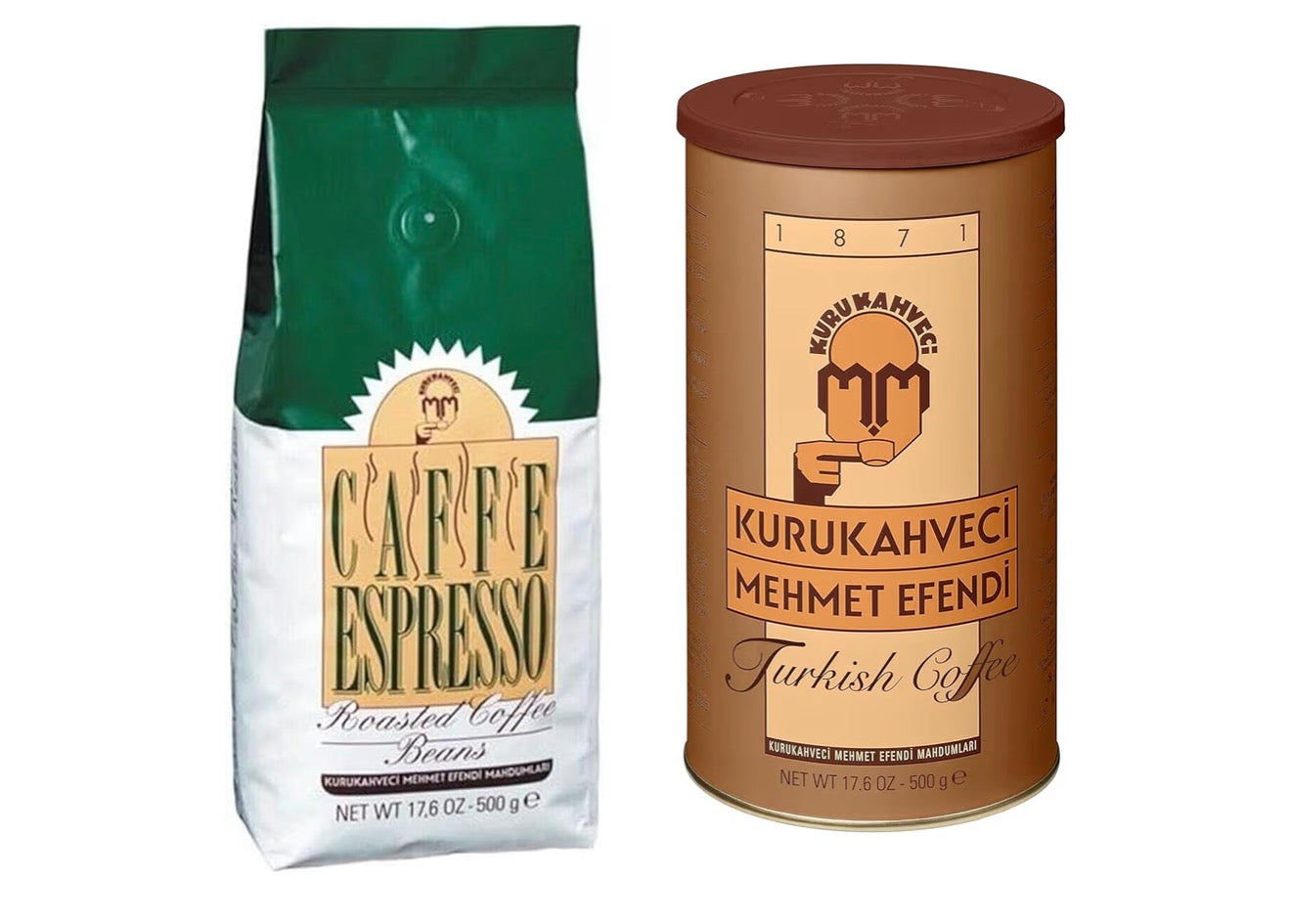 KURUKAHVECI MEHMET EFENDI Coffee Bundle – Turkish Coffee Ground 500g and Espresso Coffee 500g Rich Aroma